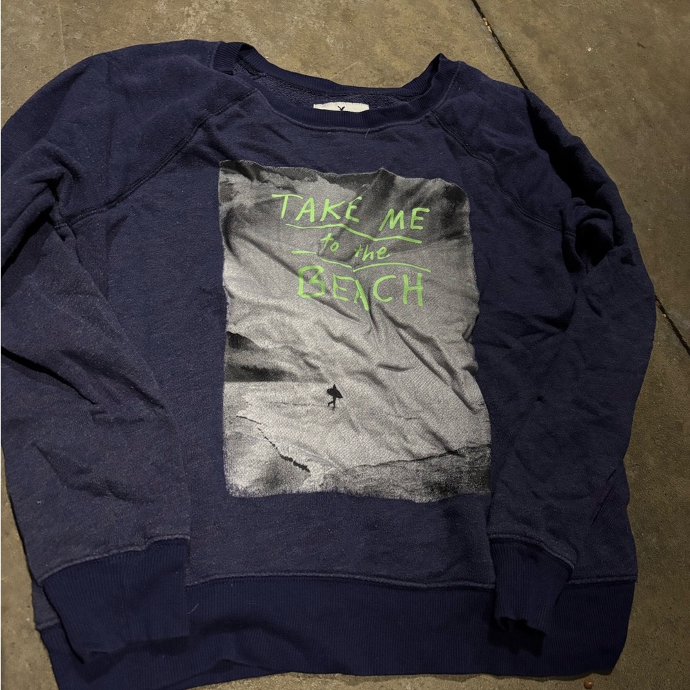 Navy Sweatshirt with Beach Graphic